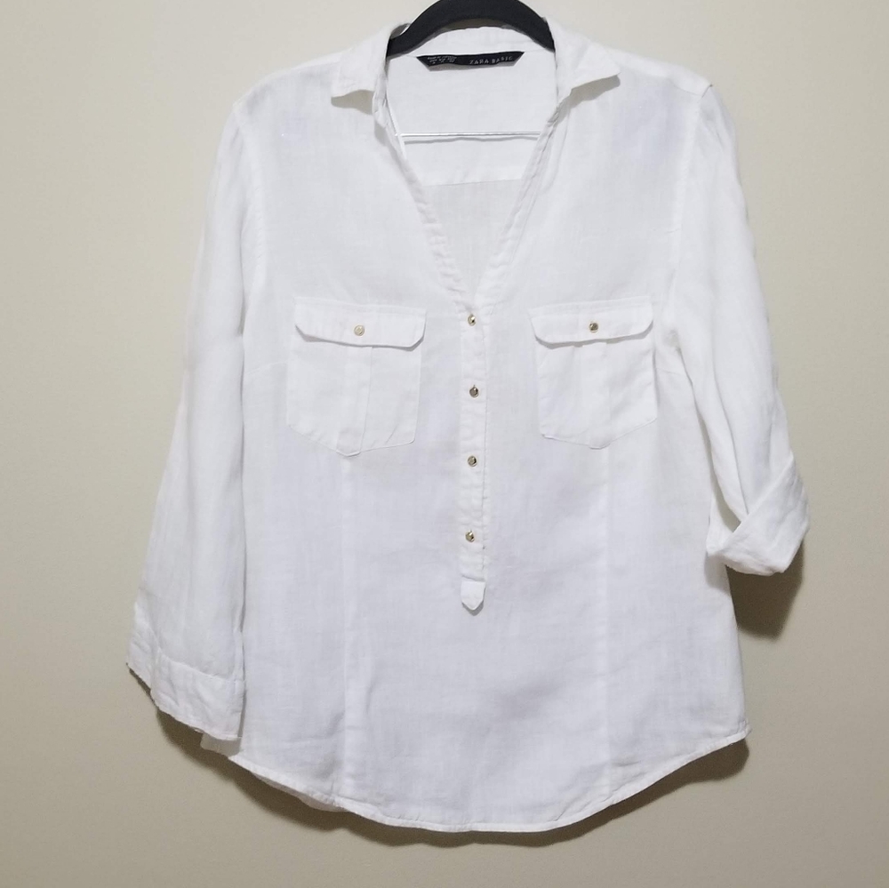 Zara white linen Blouse